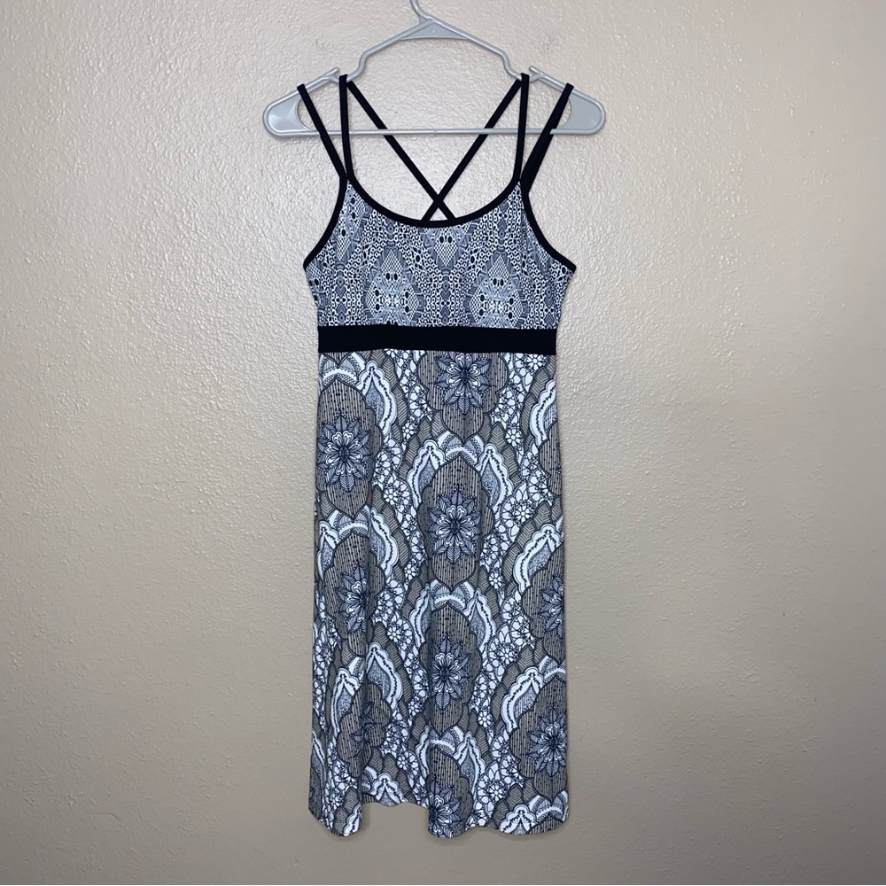 Prana Kaley Opal Scallop Strappy Cross Back Athleisure Tank Dress Sz M
